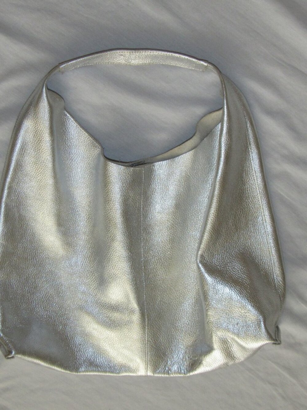 Marcella NYC Kelly Tote All Leather Pebbled Disco Pebble Silver Slouchy Purse - Picture 2 of 8